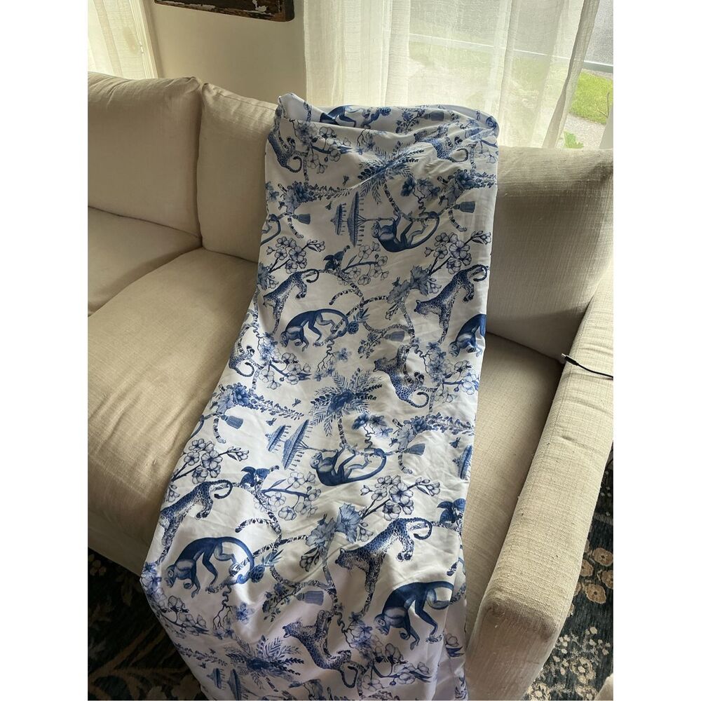 Kate MCENROE Blue and White Monkey and Leopard Chinoiserie Duvet Set 84”x97”